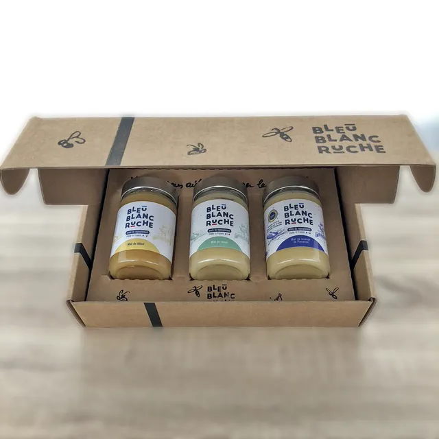 bleu-blanc-ruche-coffret-3-miels-doux-ronce-tilleul-lavande-3-250-g image 1