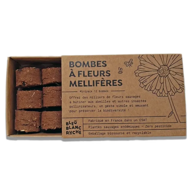 bleu-blanc-ruche-bombe-fleurs-12-bombes-graines-en-coton-bio image 1