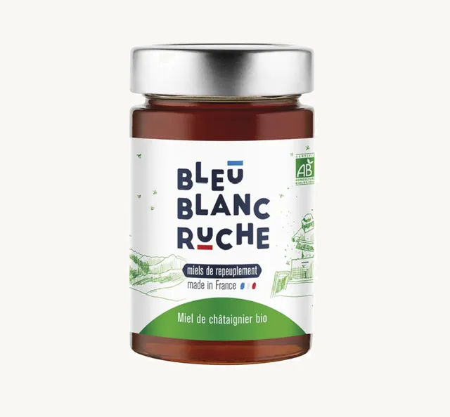 bleu-blanc-ruche-miel-de-ch-taignier-bio-pot-de-250-g-puissant-et-cors-agricultu image 1